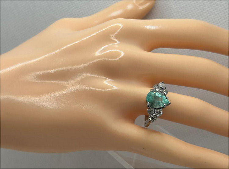 3.20ct Colombian Emerald & Diamond Cluster Ring in 14K White Gold