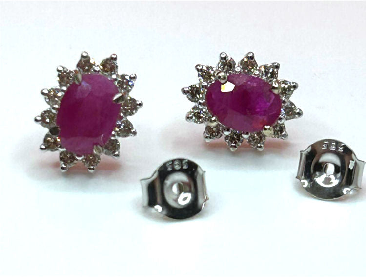 2.50ct Ruby & Diamond Earrings in 14K White Gold