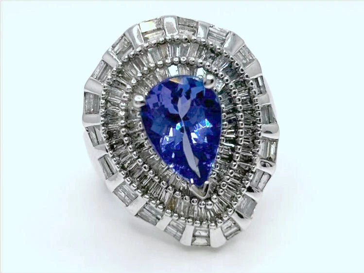 4.45ct Tanzanite & Diamond Ring in 14K White Gold