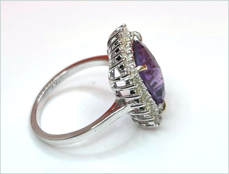 5.10ct Amethyst & Diamond Ring in 14K White Gold