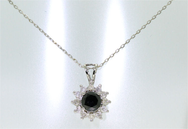1.00ct Black & White Diamond Necklace in 18K & 14K White Gold