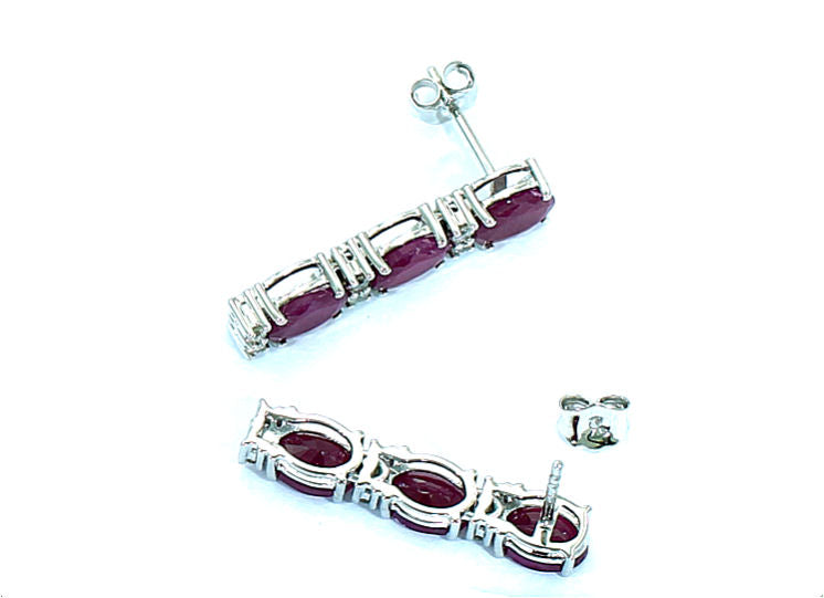 5.10ct Ruby and Diamond Dangling Earrings in 14K White Gold