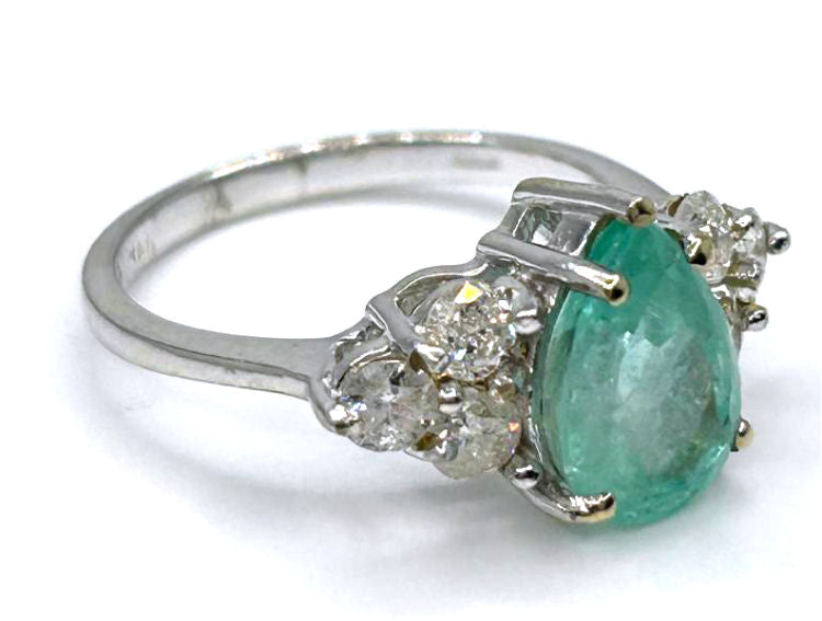 2.93ct Colombian Emerald & Diamond Cluster Ring in 14K White Gold