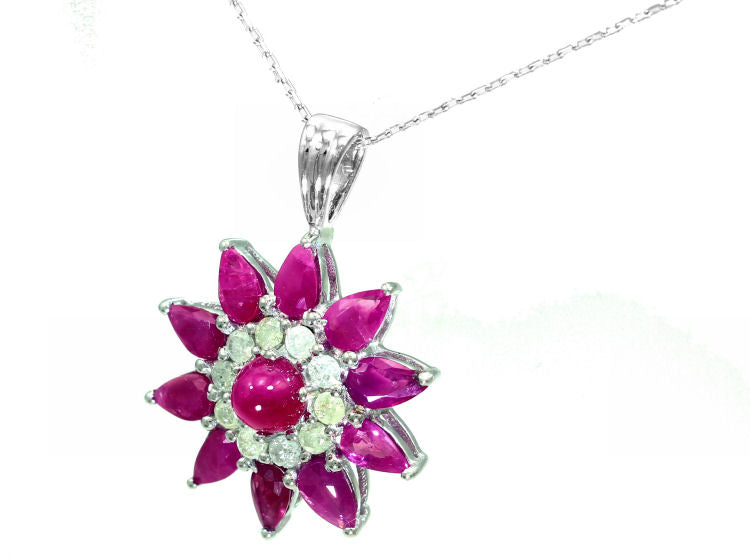 3.24ct Ruby & Diamond Necklace in 18K White Gold