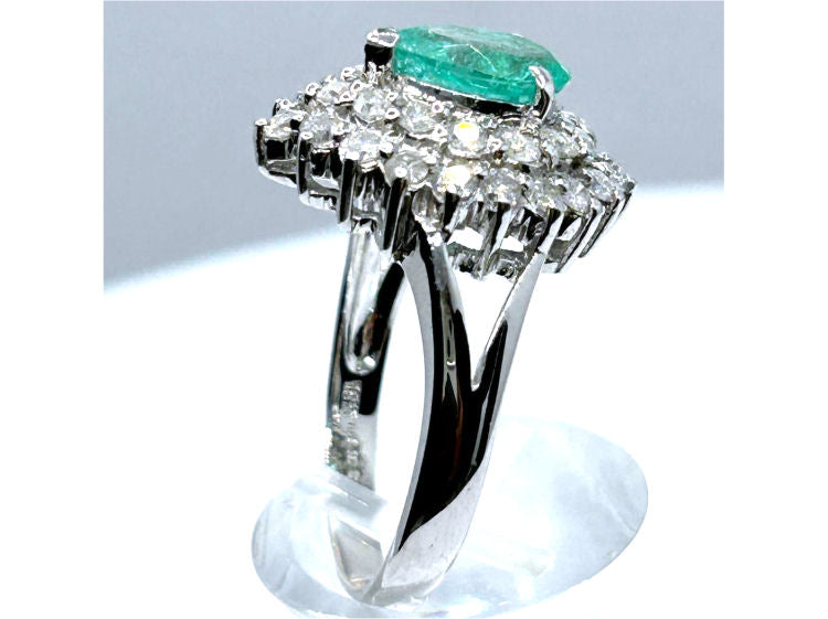Striking 1.99ct Diamond & Emerald 18K White Gold Ring