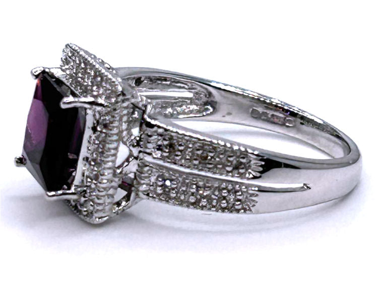 1.65ct Rhodolite Garnet &Diamond Ring in 10K White Gold