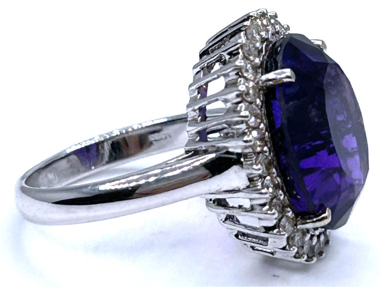 7.49ct Amethyst and Diamond Ring in 14k White Gold