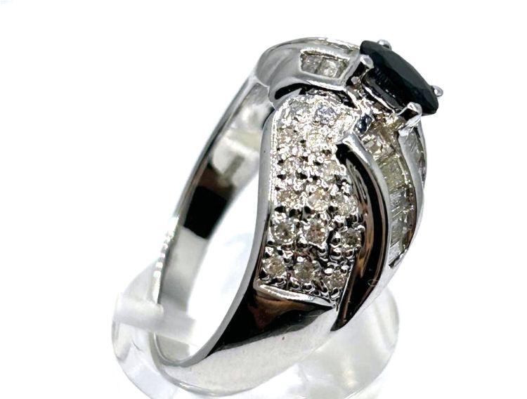 1.38 Ct Diamond Blue Sapphire Ring in 18k White Gold