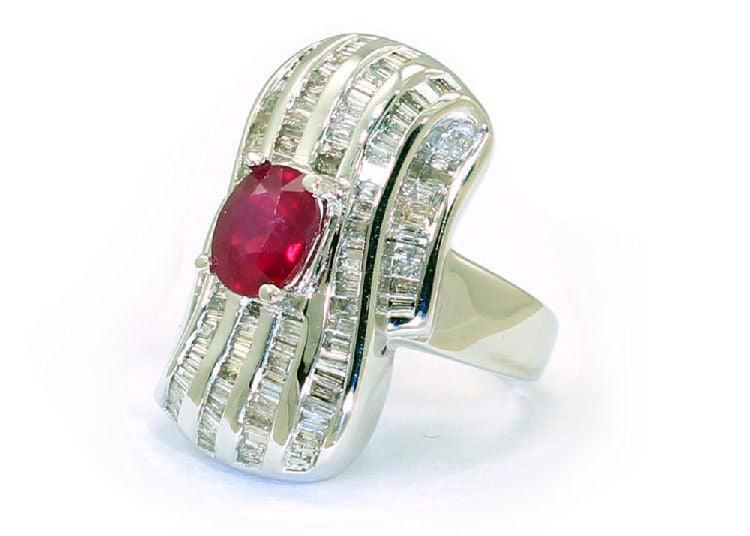 3.83 Carats Ruby Diamond Ring in 14k White Gold