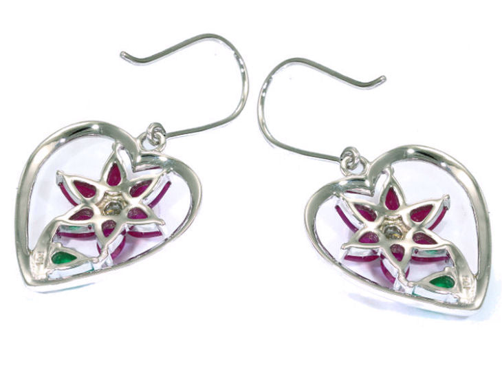 3.76ct Ruby, Emerald & Diamond Earrings in 18K White Gold