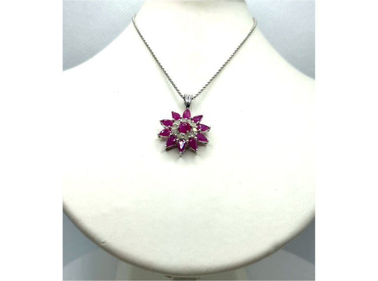 3.24ct Ruby & Diamond Necklace in 18K White Gold