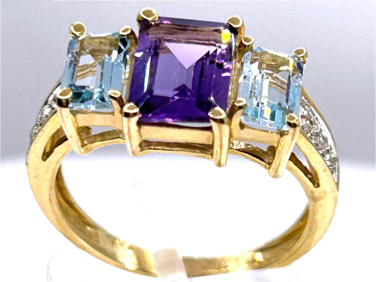 2.76ct Amethyst, Topaz & Diamond Ring in 10K Yellow Gold