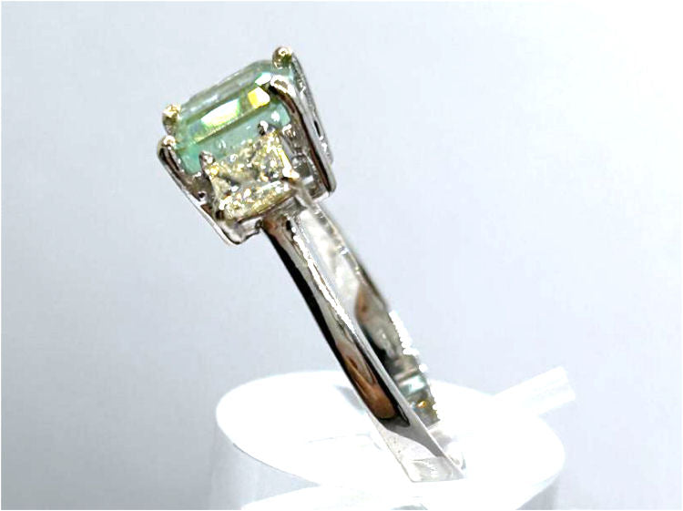2.29ct Three-Stone Colombian Emerald & Diamond Ring in 14K White Gold
