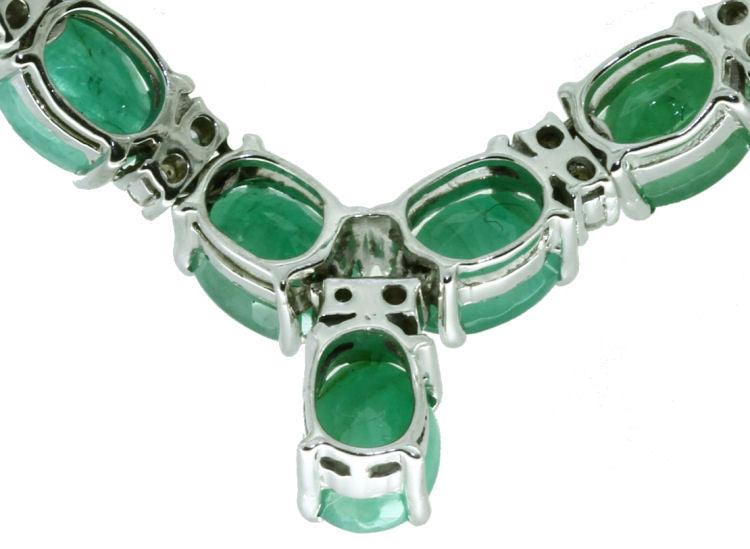 37.00ct Emerald & Diamond Necklace in 14K White Gold