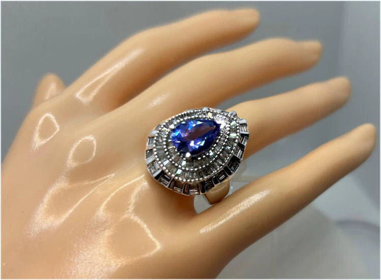4.45ct Tanzanite & Diamond Ring in 14K White Gold