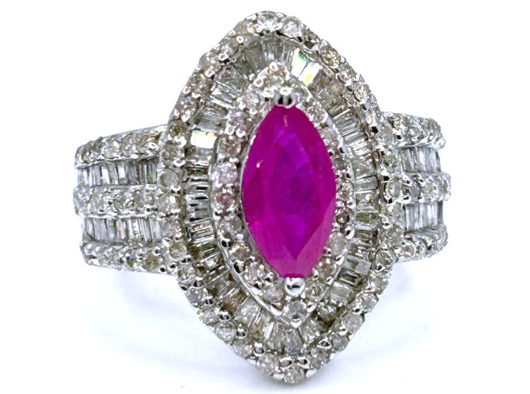 3.16ct Ruby & Diamond Ring in 14K White Gold