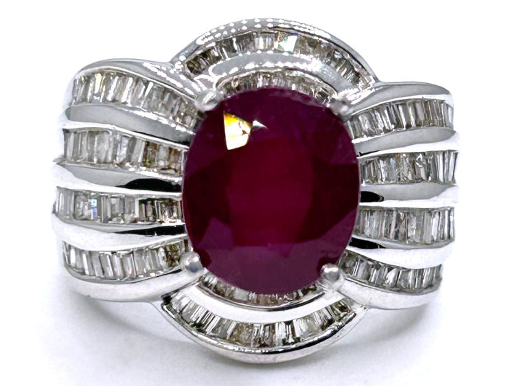 4.30ct Ruby & Diamond Ring in 14K White Gold
