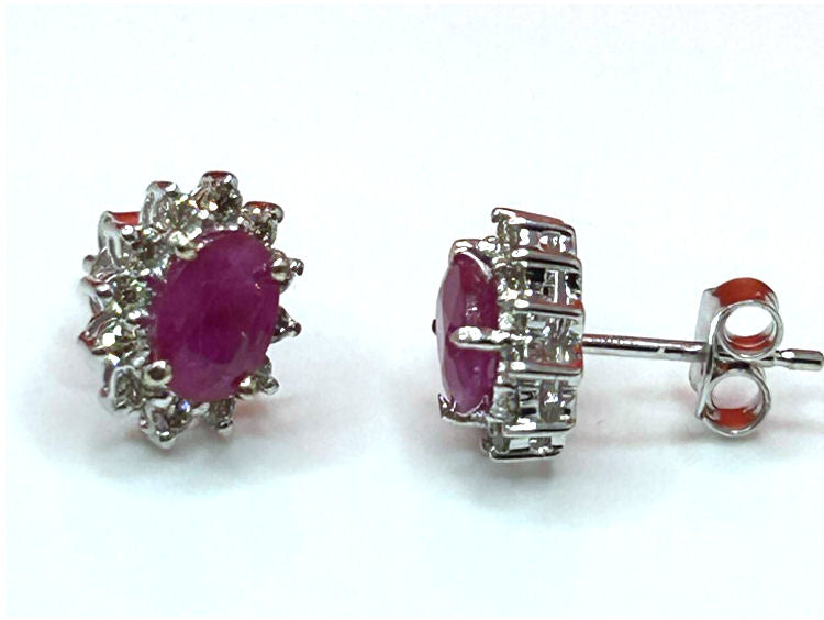2.50ct Ruby & Diamond Earrings in 14K White Gold