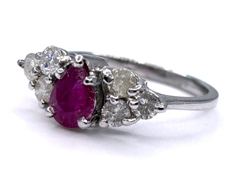 1.73ct Ruby & Diamond Cluster Ring in 14K White Gold