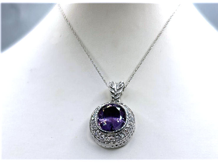 4.60ct Amethyst and Diamond Necklace In 14kt White Gold