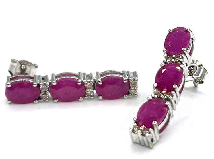 5.10ct Ruby and Diamond Dangling Earrings in 14K White Gold
