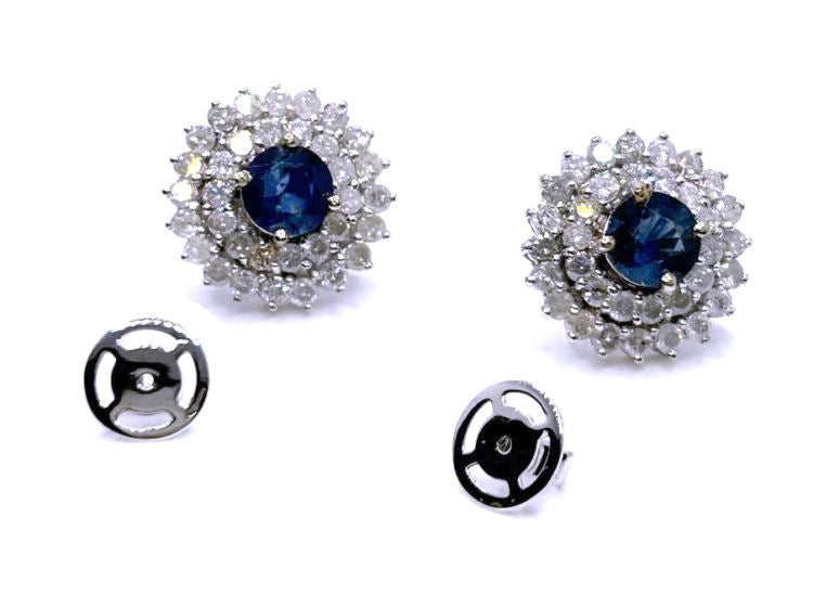 5.60ct Ceylon Sapphire & Diamond Earrings in 12K White Gold