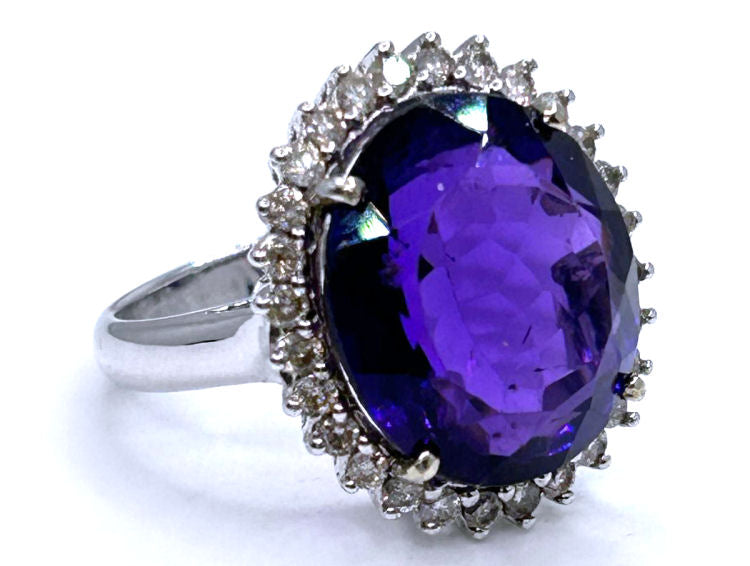 7.49ct Amethyst and Diamond Ring in 14k White Gold