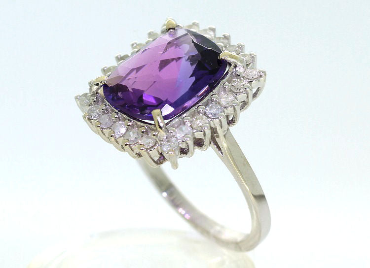 5.10ct Amethyst & Diamond Ring in 14K White Gold