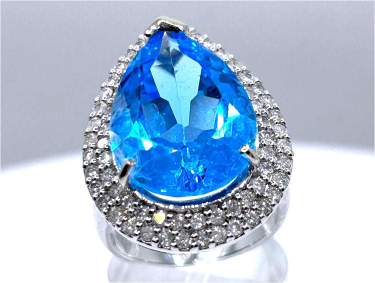 15.10ct Swiss Blue Topaz & Diamond Ring in 14K White Gold