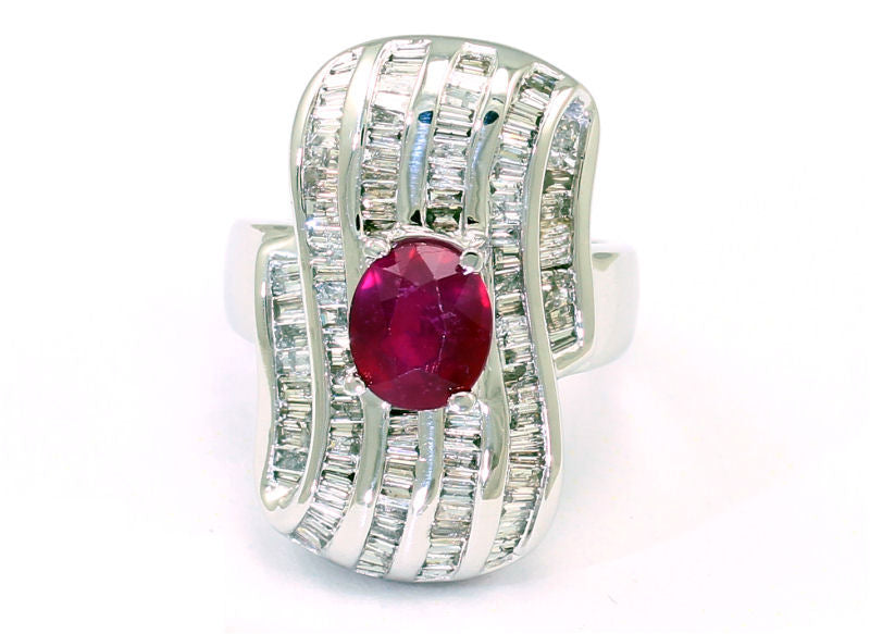 3.83 Carats Ruby Diamond Ring in 14k White Gold