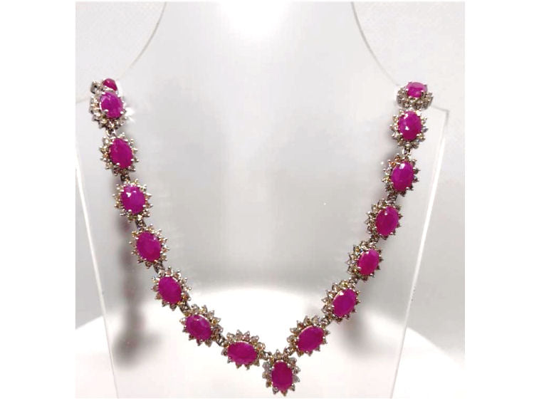 30.40ct Ruby & Diamond Necklace & Earrings Set in 9K White Gold