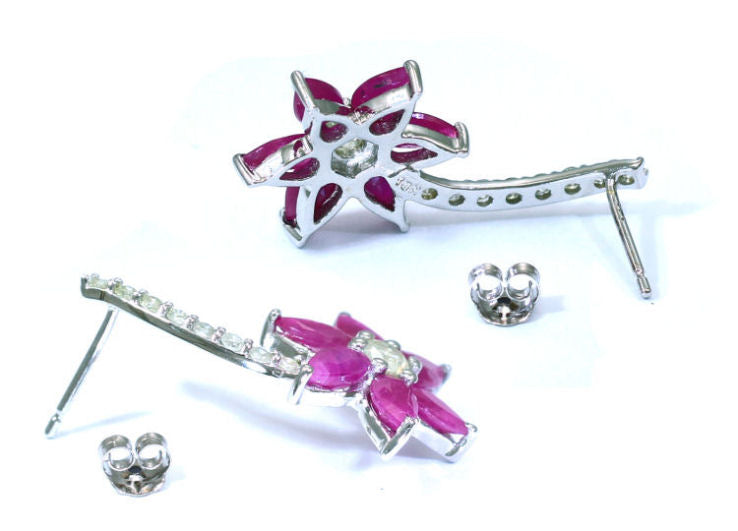 3.64 ct Diamond and Ruby Earrings in 18kt White Gold