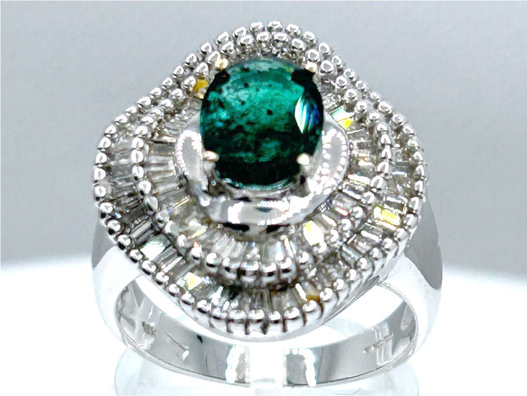 2.46ct Emerald & Diamond Ring in 14K White Gold