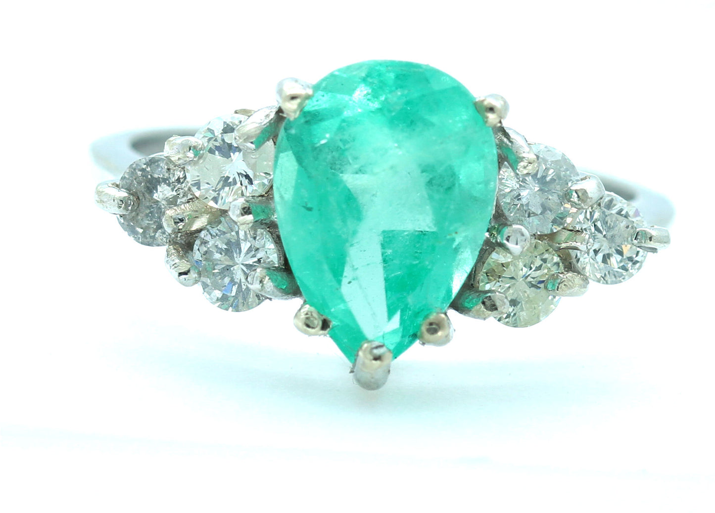 2.43ct Colombian Emerald & Diamond Cluster Ring in 14K White Gold