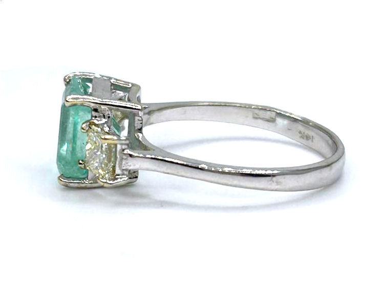 2.46ct Three-Stone Colombian Emerald & Diamond Ring in 14K White Gold
