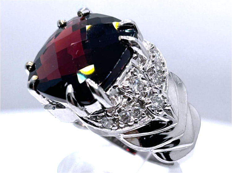 12.56ct Rhodolite & Diamond Ring in 14K White Gold