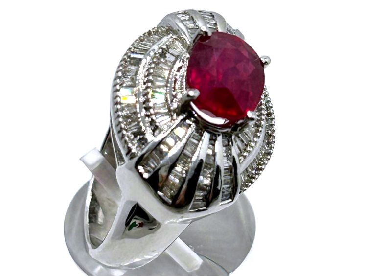 3.18ct Ruby & Diamond Cluster Ring in 14K White Gold