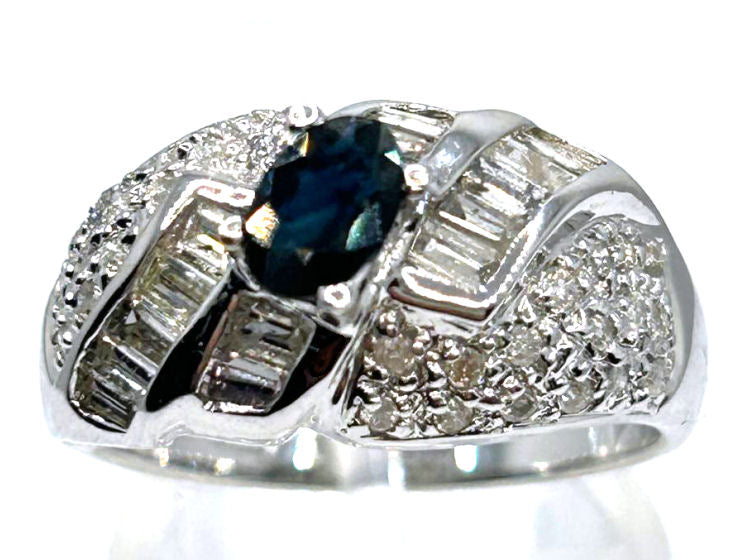1.38 Ct Diamond Blue Sapphire Ring in 18k White Gold