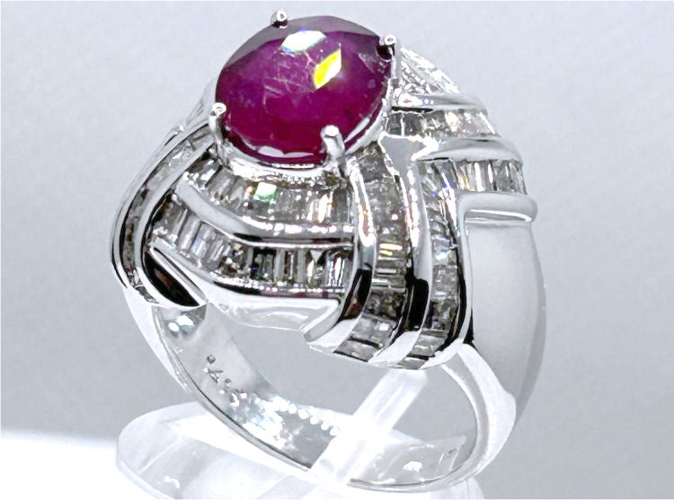 4.41ct Ruby & Diamond Ring in 18K White Gold