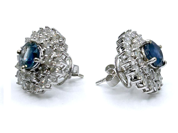 5.58ct Ceylon Sapphire & Diamond Earrings in 12K White