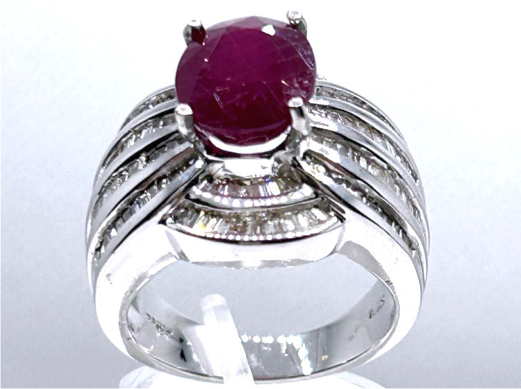 4.30ct Ruby & Diamond Ring in 14K White Gold