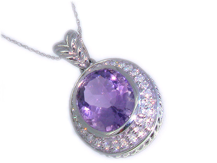 4.60ct Amethyst and Diamond Necklace In 14kt White Gold
