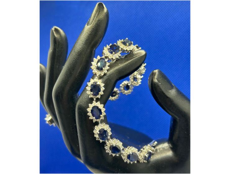 19.15ct Sapphire & Diamond Bracelet in 14K White Gold