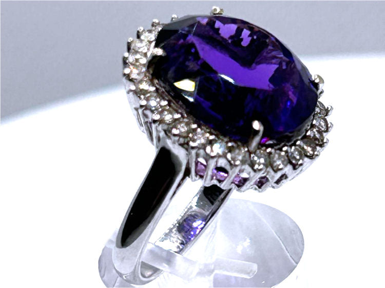 7.49ct Amethyst and Diamond Ring in 14k White Gold