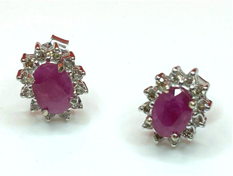 2.50ct Ruby & Diamond Earrings in 14K White Gold
