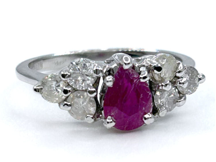1.73ct Ruby & Diamond Cluster Ring in 14K White Gold