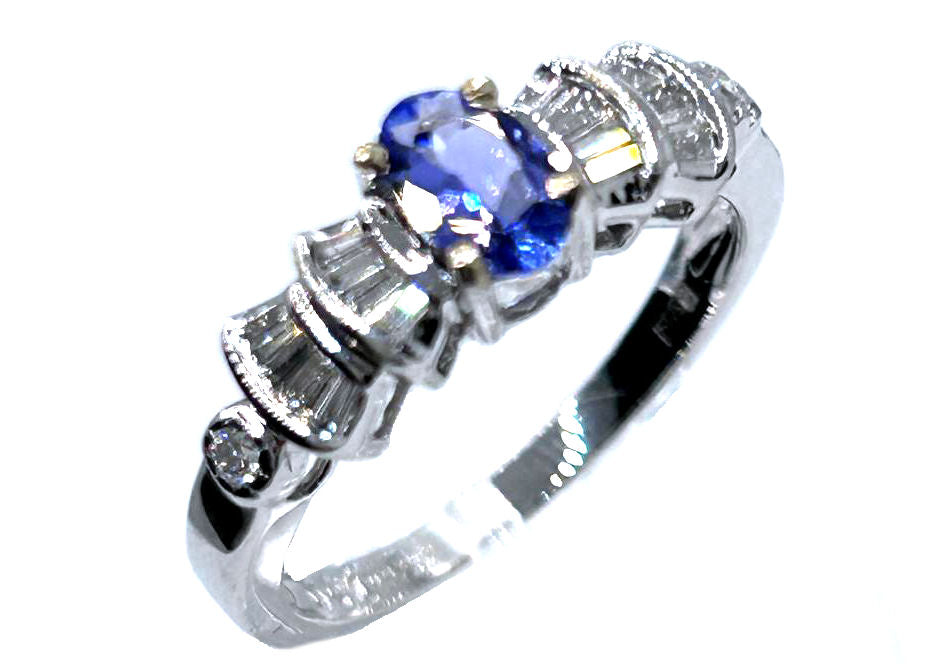 0.84ct Tanzanite & Diamond Ring in 18K White Gold