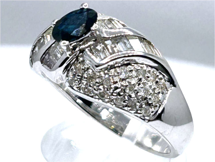 1.38 Ct Diamond Blue Sapphire Ring in 18k White Gold