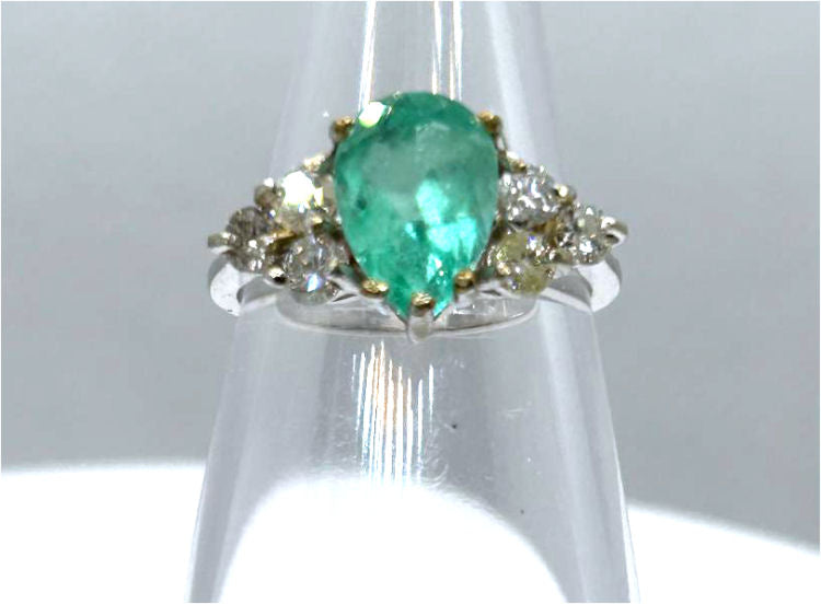 2.43ct Colombian Emerald & Diamond Cluster Ring in 14K White Gold
