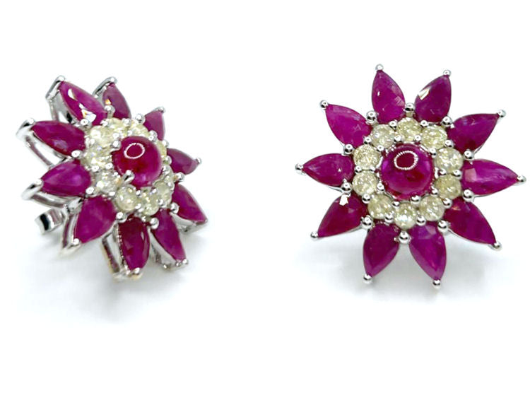 6.47ct Ruby & Diamond Earrings in 18K White Gold